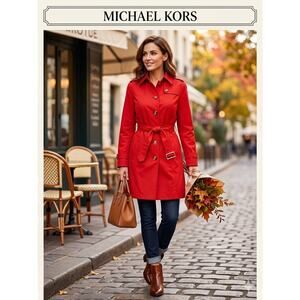 Michael Kors Red Single-Breasted Trench Coat - XL